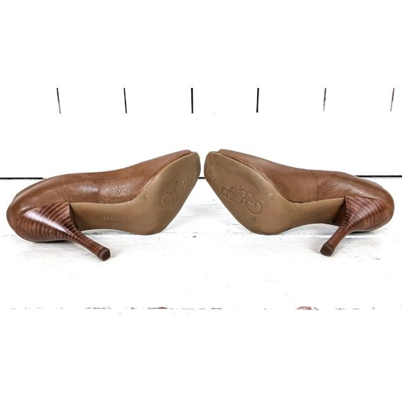 BCBG Girls tan brown leather high heel peep toe pumps - Picture 8 of 8